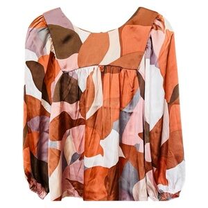 DR2 Blouse - Orange and White Print Flowy Fit - L